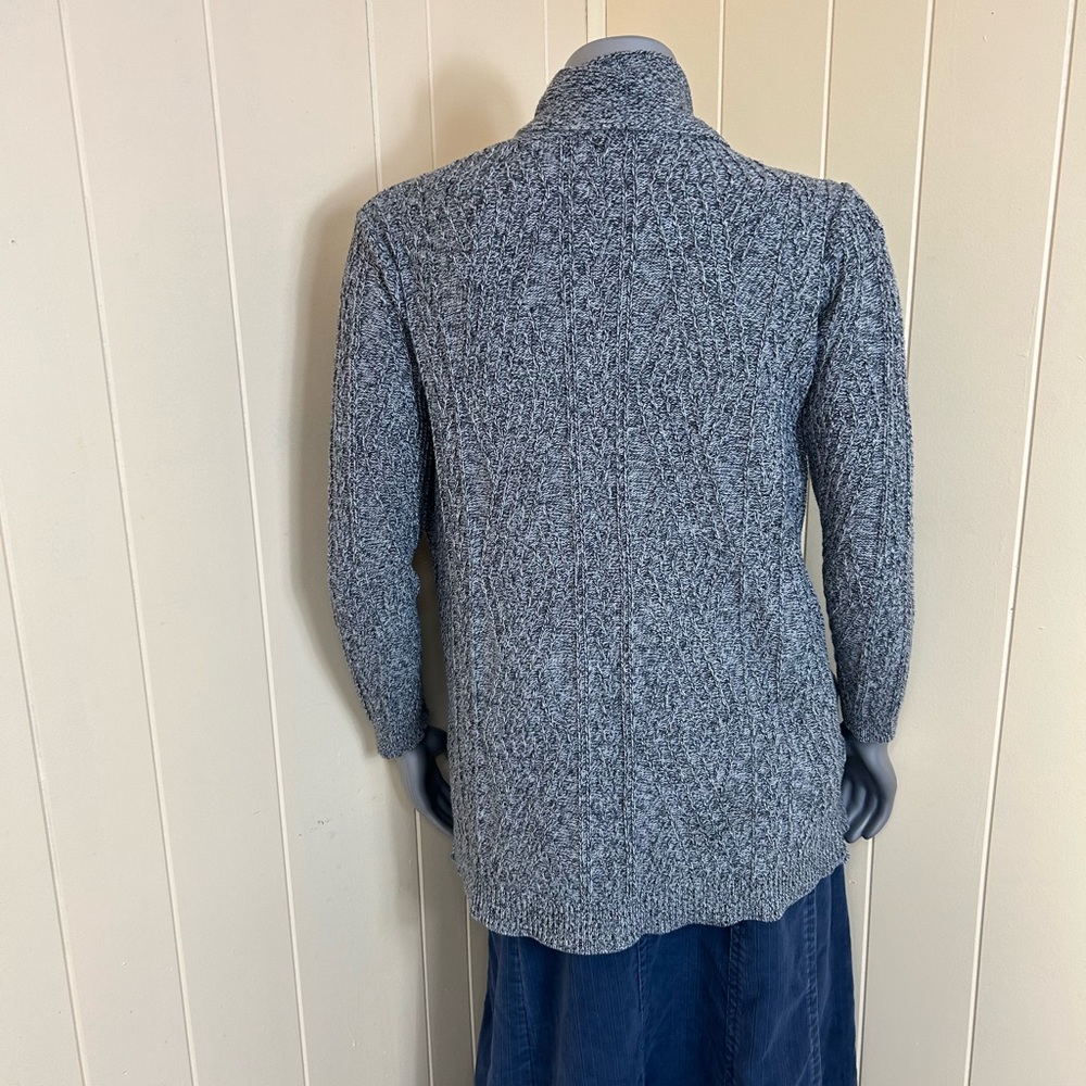St Johns Bay Sweater Cardigan Open Front Size L Gray Cable Knit Pockets - Picture 2 of 14